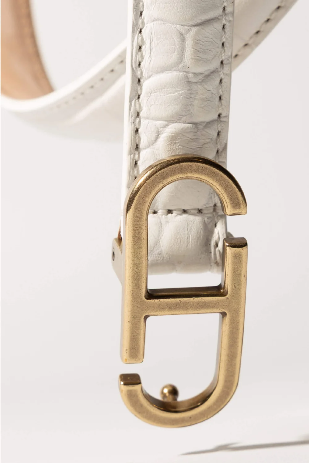 Leren Riem Dames Trophy Off White Croco Brass Buckle