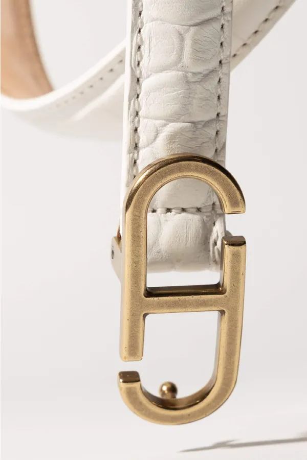 Leren Riem Dames Trophy Off White Croco Brass Buckle