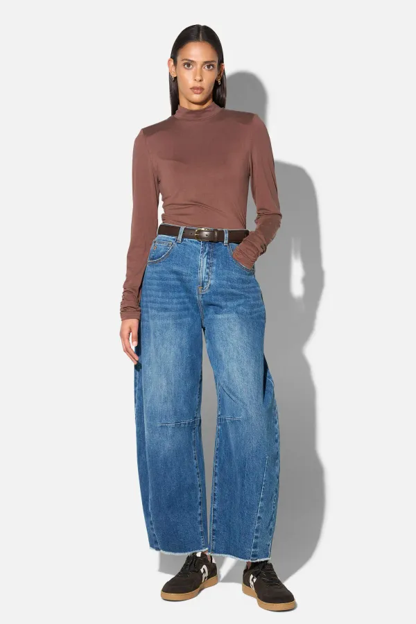 Barrel Jeans Dames Mid Rise Stretch Billy Blauw 258