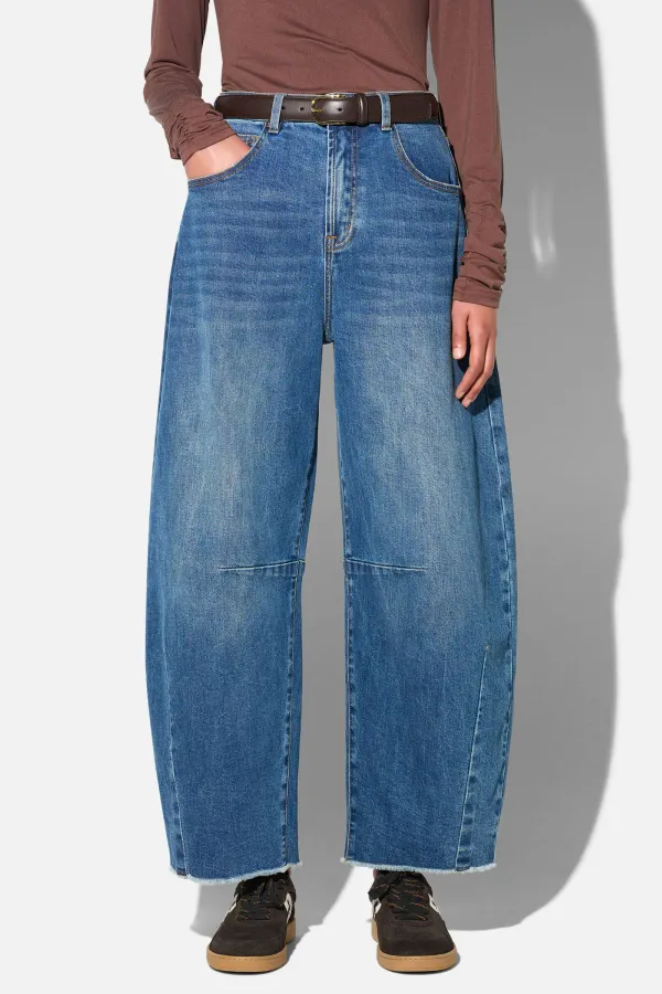 Barrel Jeans Dames Mid Rise Stretch Billy Blauw 258