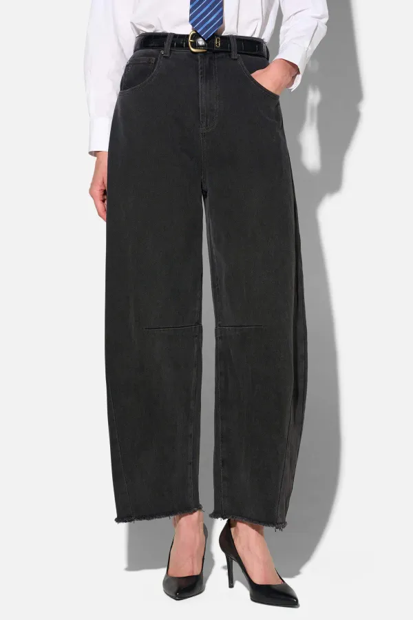 Barrel Jeans Dames Mid Rise Stretch Billy Zwart 813