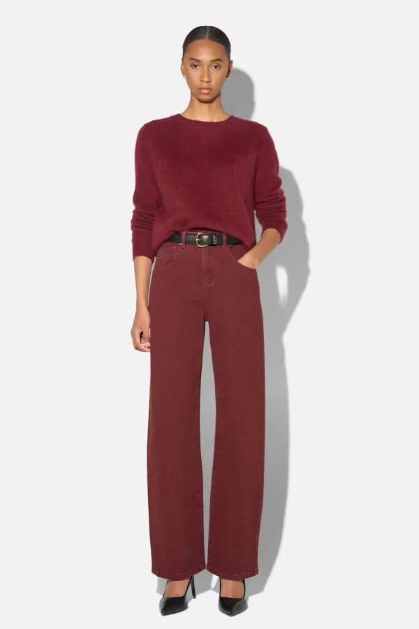 Barrel Jeans Dames Stretch Mid Rise Baxter Burgundy