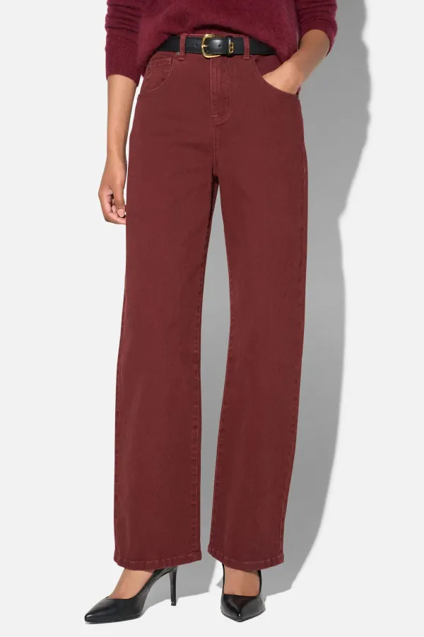 Barrel Jeans Dames Stretch Mid Rise Baxter Burgundy