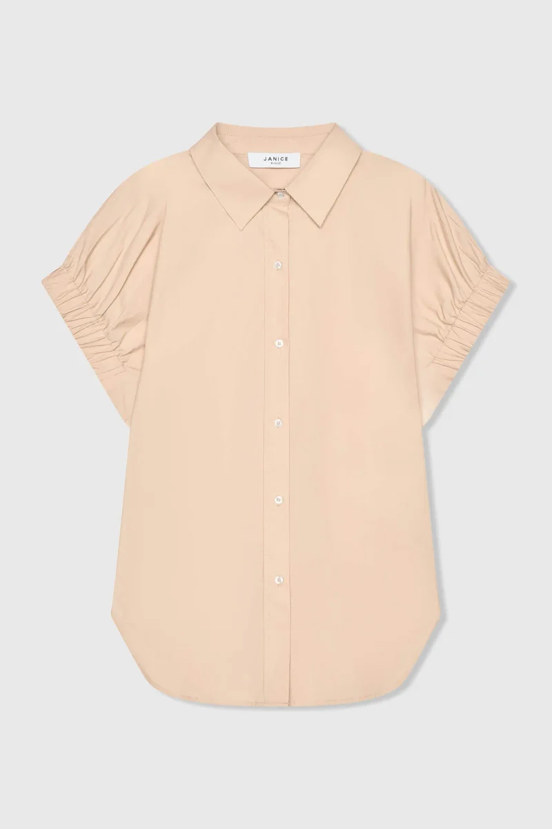 Beige Katoenen Dames Blouse Korte Mouw Yaro