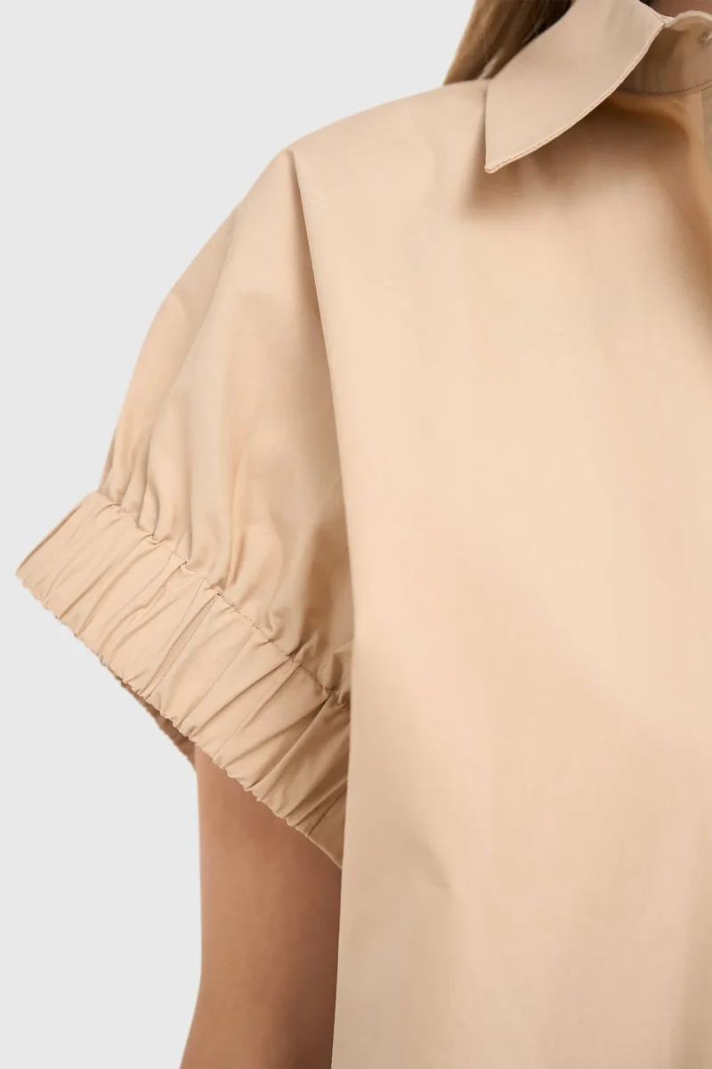 Beige Katoenen Dames Blouse Korte Mouw Yaro