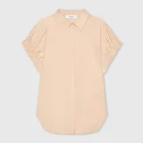 Beige Katoenen Dames Blouse Korte Mouw Yaro