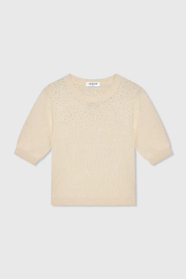 Beige Katoenen Dames Truitje Met Steentjes Barret