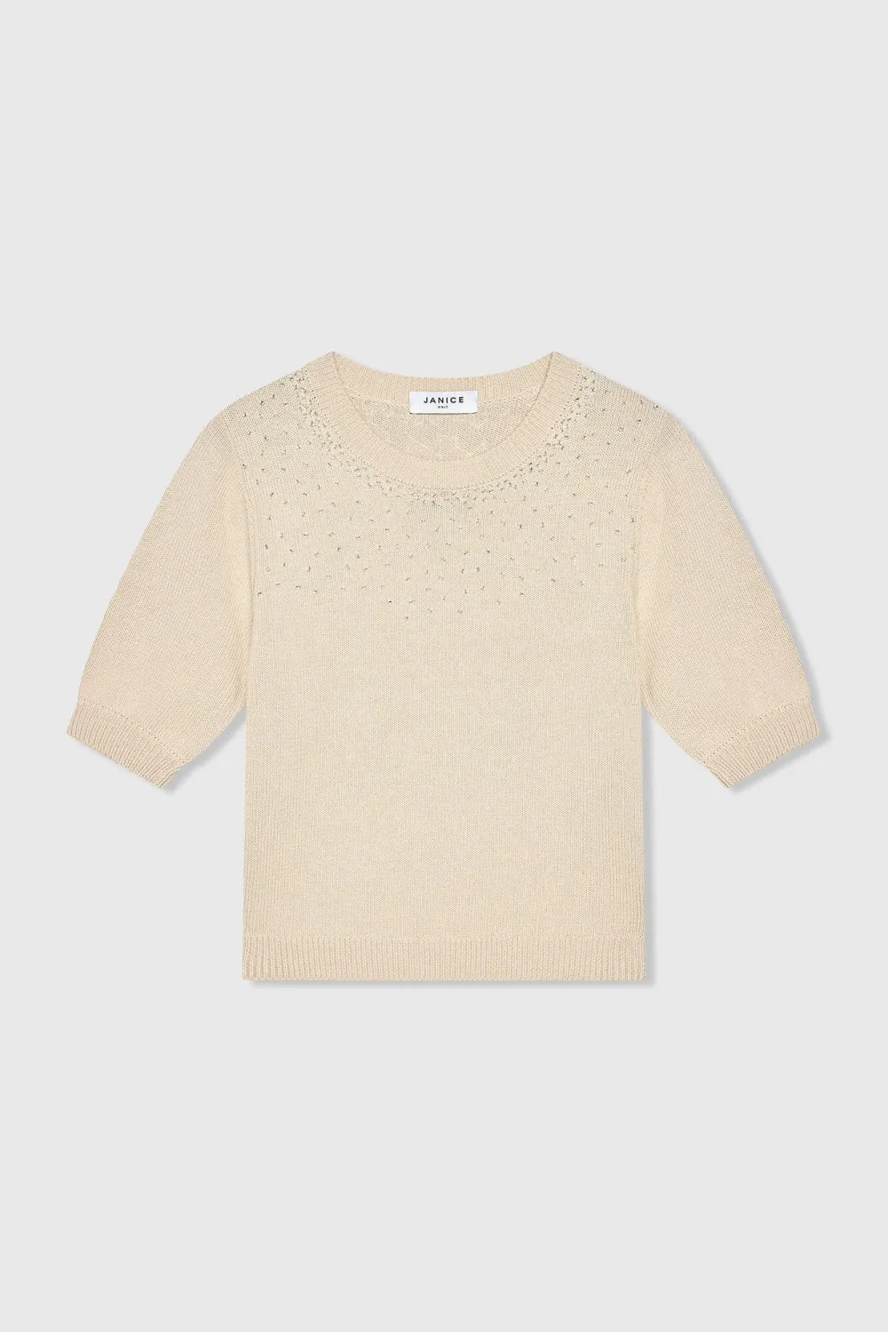 Beige Katoenen Dames Truitje Met Steentjes Barret