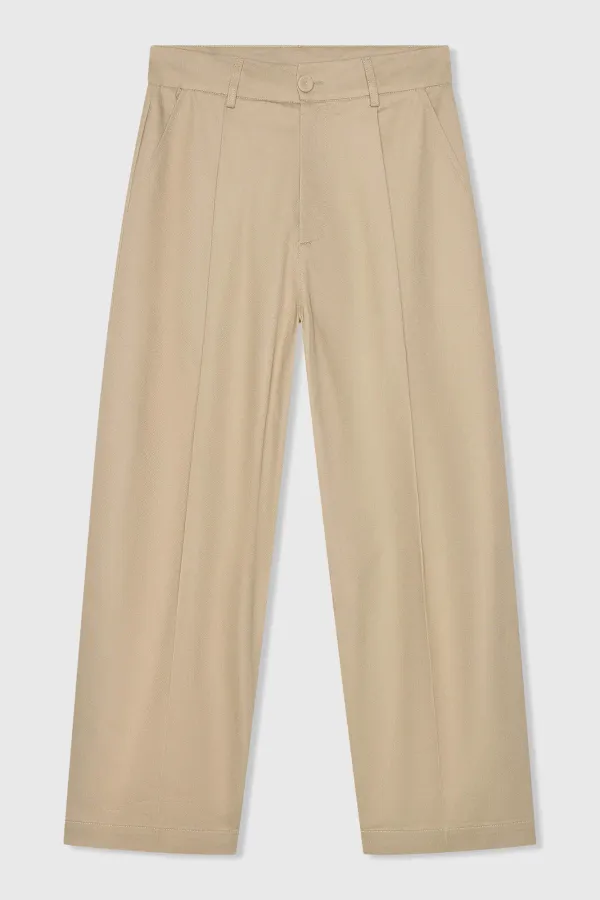 Beige Katoenen Paperbag Broek Steekzakken Barrel Balti
