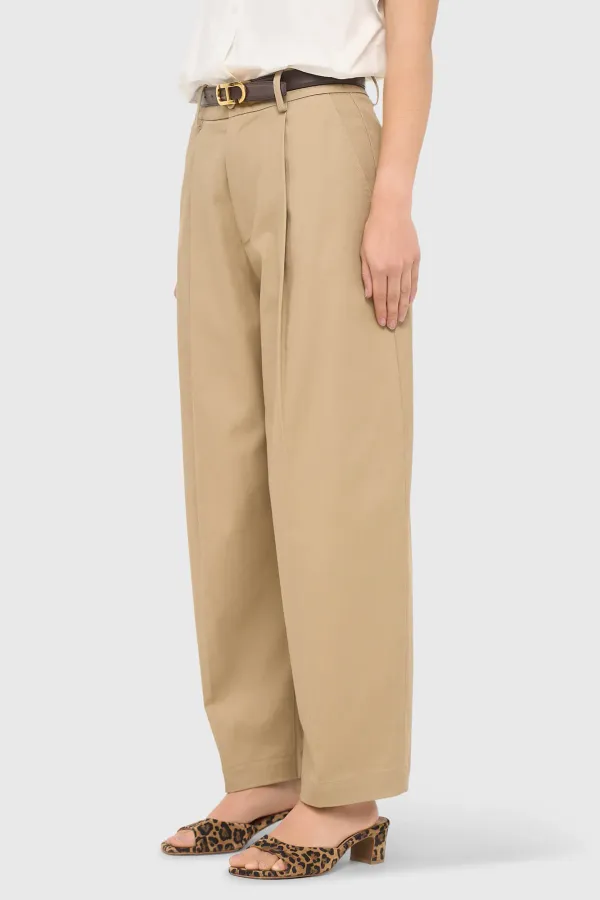 Beige Katoenen Paperbag Broek Steekzakken Barrel Balti