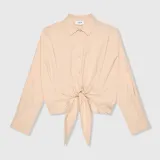 Beige Katoenen Strik Blouse Dames David