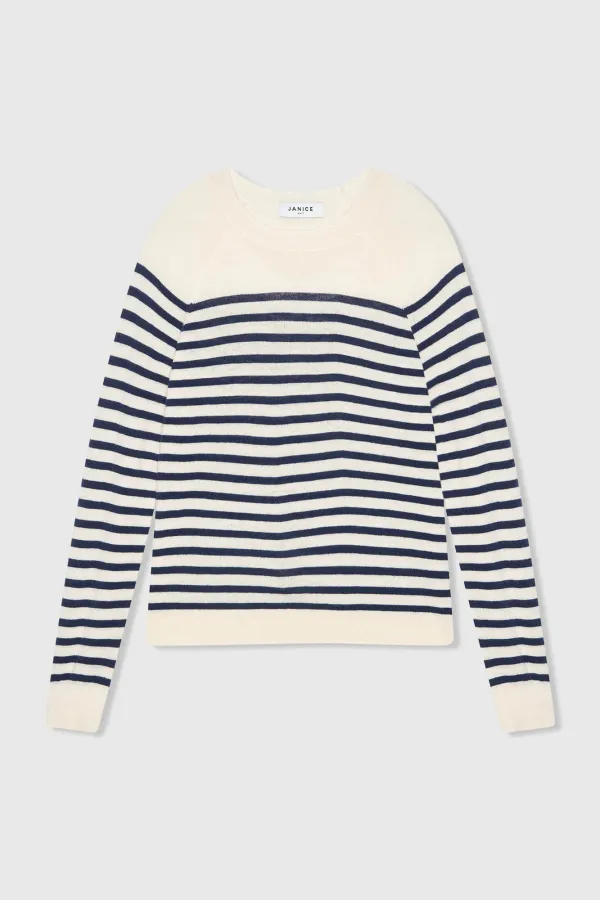 Blauw Gestreepte Dames Trui Merino Wol Rich