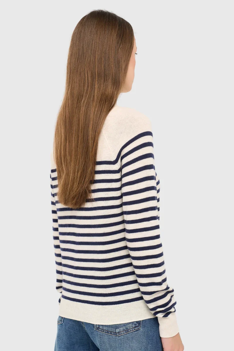 Blauw Gestreepte Dames Trui Merino Wol Rich