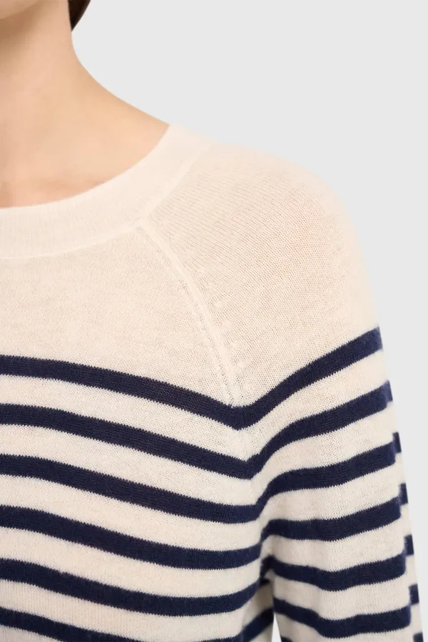 Blauw Gestreepte Dames Trui Merino Wol Rich