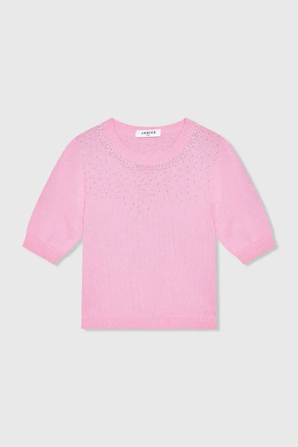Roze Katoenen Dames Truitje Met Steentjes Barret