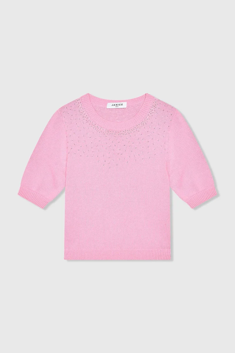 Roze Katoenen Dames Truitje Met Steentjes Barret