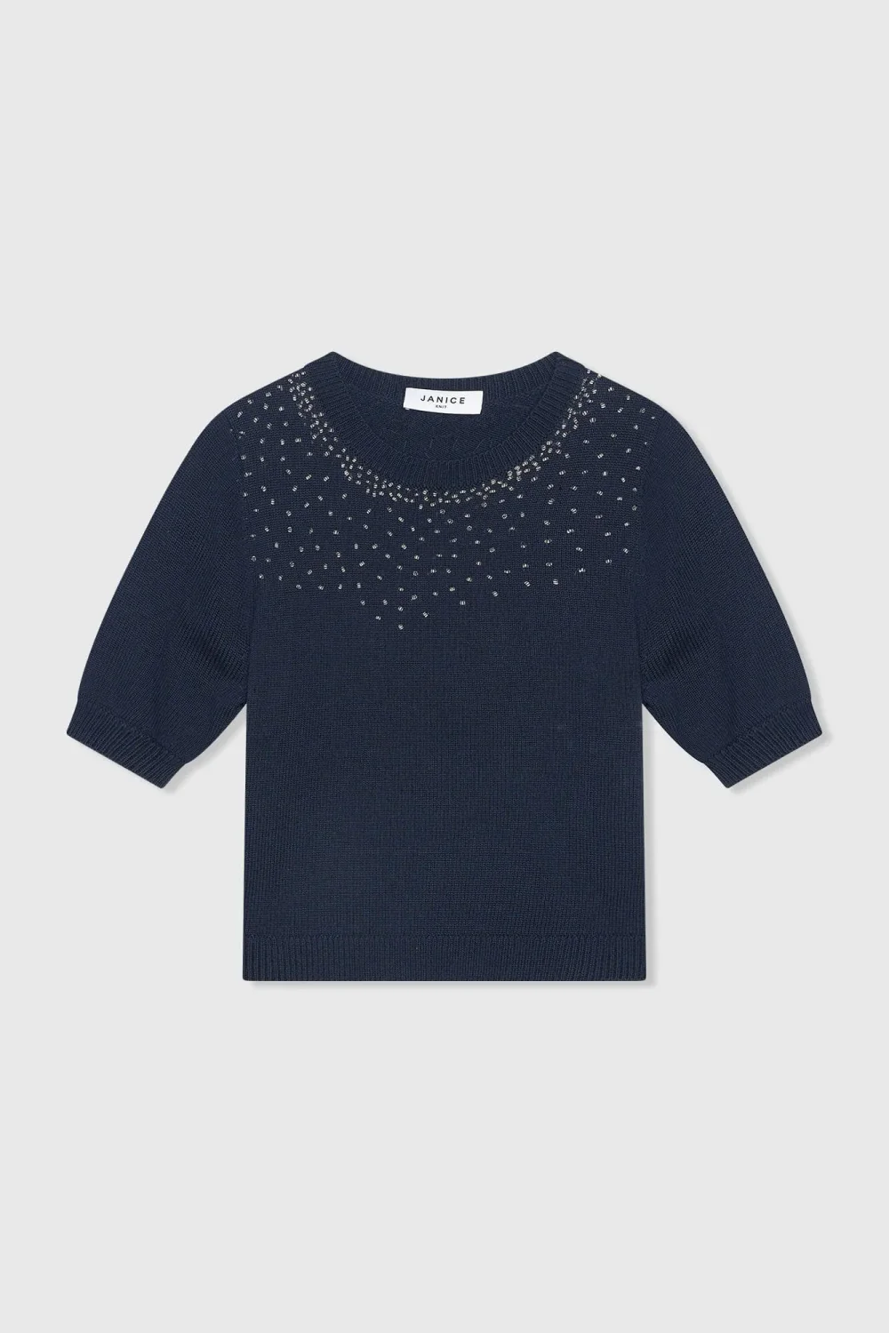 Blauw Katoenen Dames Truitje Met Steentjes Barret