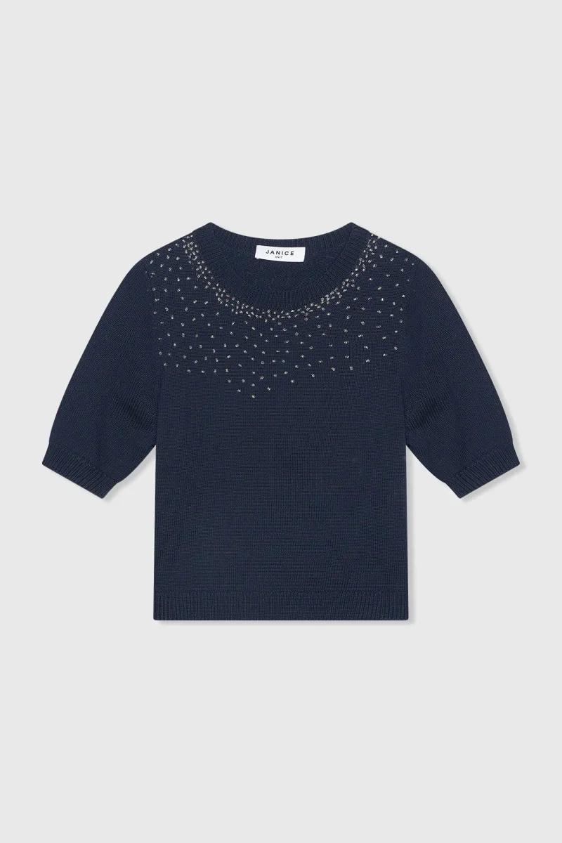 Blauw Katoenen Dames Truitje Met Steentjes Barret