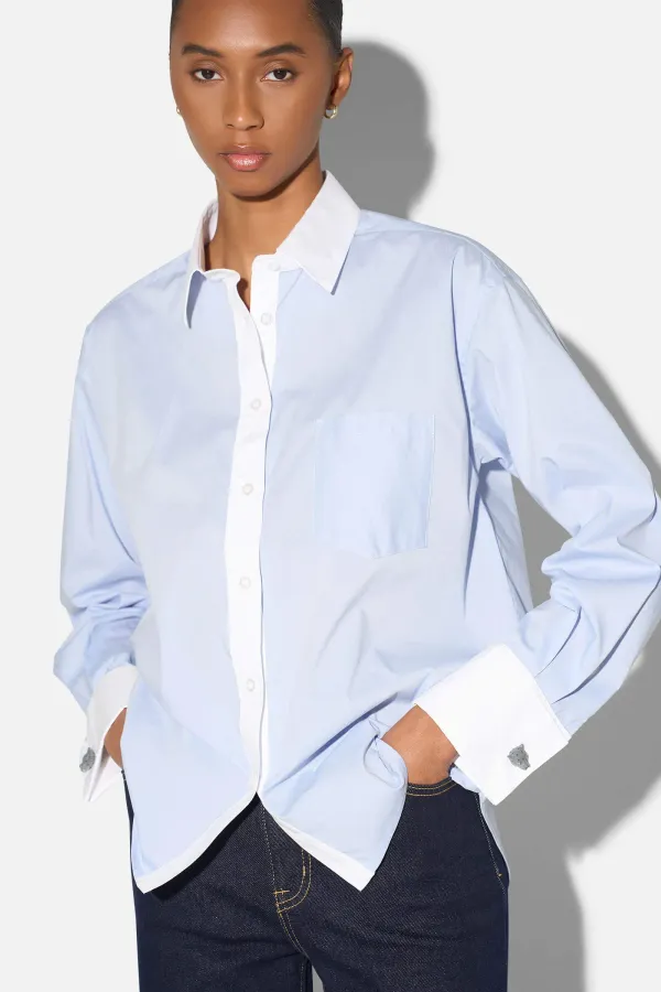 Blauwe Blouse Dames Katoen Boyfriend Russ