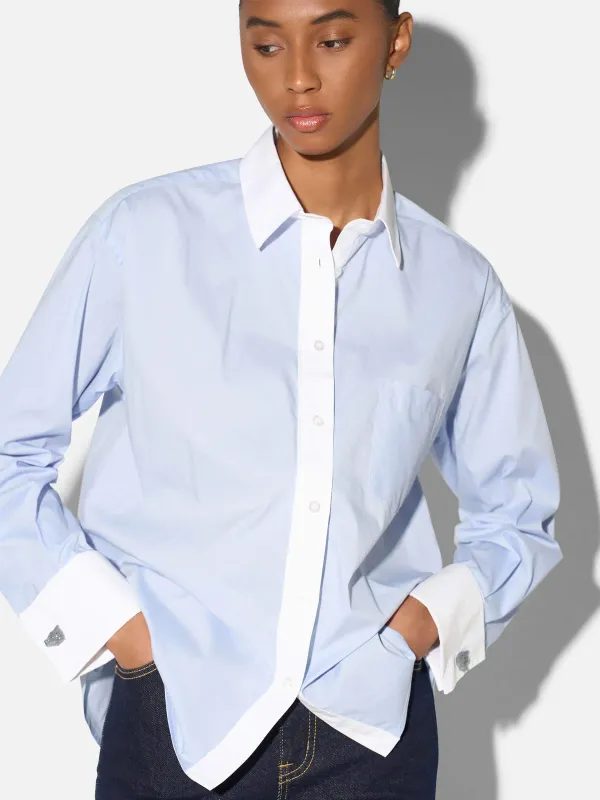 Blauwe Blouse Dames Katoen Boyfriend Russ