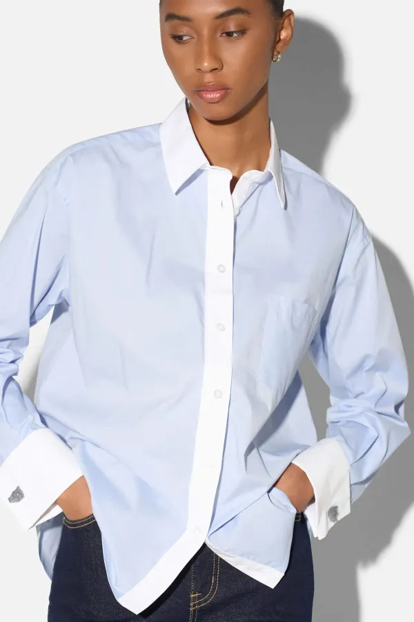 Blauwe Blouse Dames Katoen Boyfriend Russ