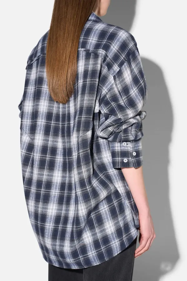 Blauwe Dames Blouse Katoen Oversized Ruiten Phil