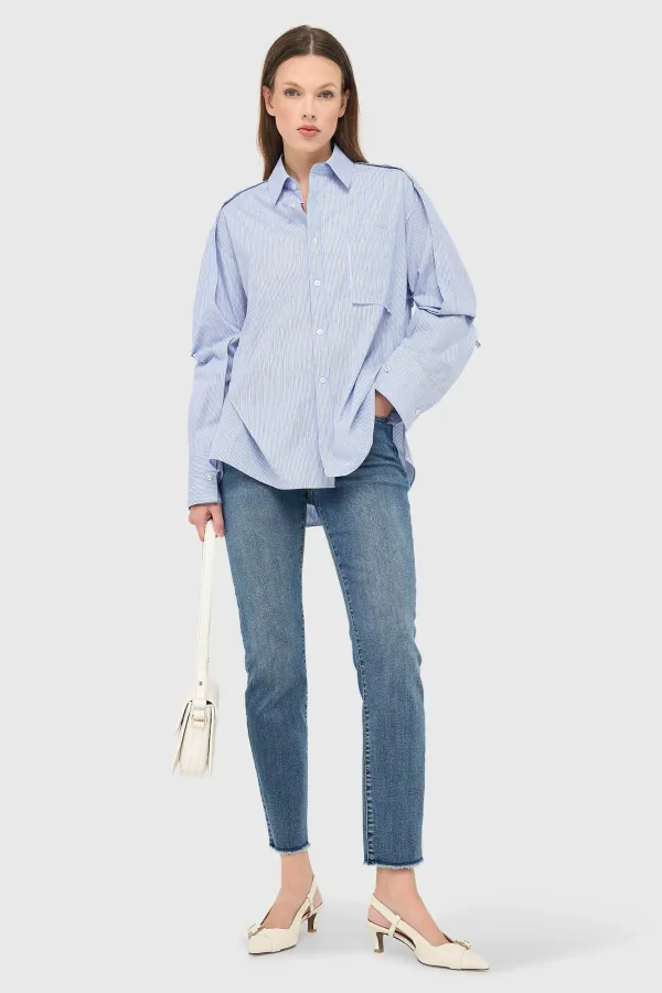Blauwe Gestreepte Dames Blouse Phil