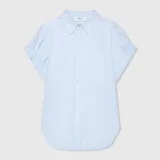 Blauwe Katoenen Dames Blouse Korte Mouw Yaro