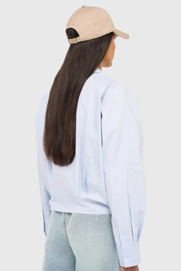 Blauwe Katoenen Strik Blouse Dames David