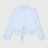 Blauwe Katoenen Strik Blouse Dames David