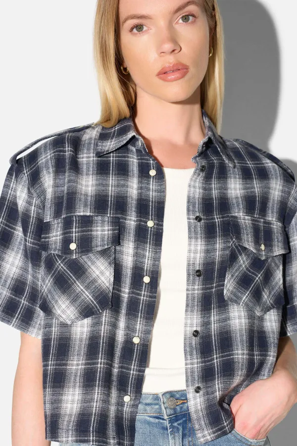 Blauwe Ruiten Blouse Dames Spike