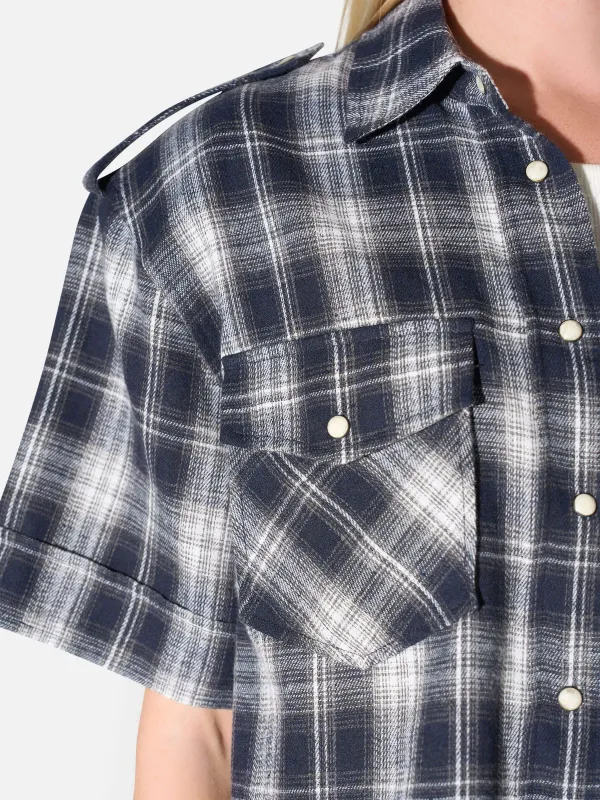 Blauwe Ruiten Blouse Dames Spike