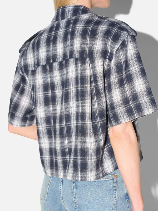 Blauwe Ruiten Blouse Dames Spike