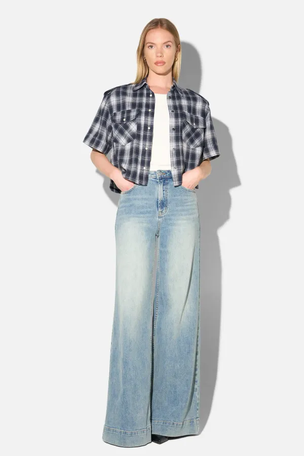 Blauwe Ruiten Blouse Dames Spike