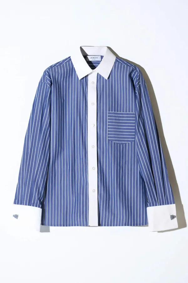 Blauwe Streep Blouse Dames Katoen Boyfriend Russ