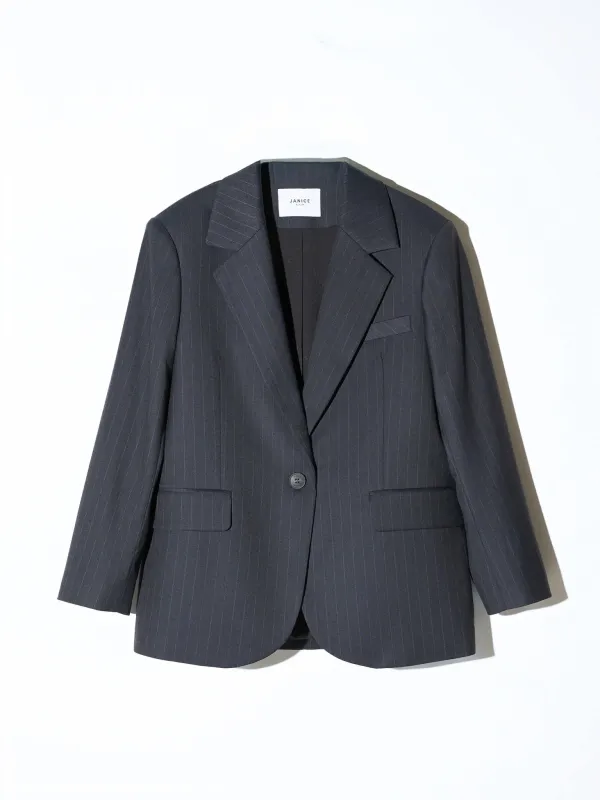Blazer Dames Boyfriend Blauw Krijtstreep Oxen