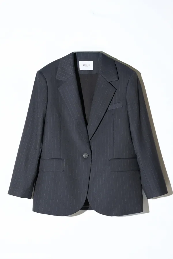 Blazer Dames Boyfriend Blauw Krijtstreep Oxen