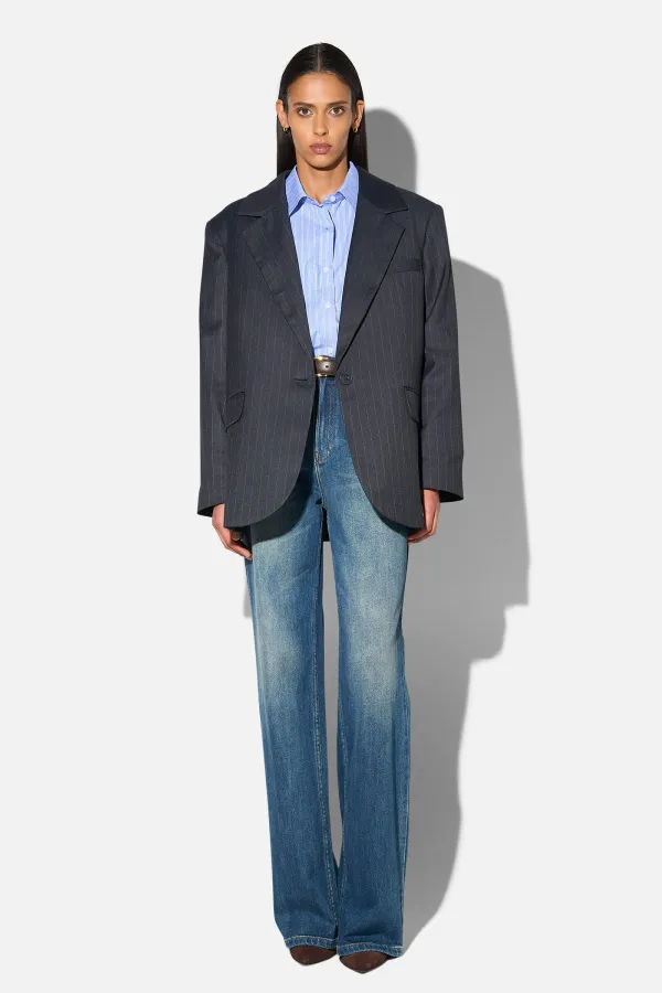 Blazer Dames Boyfriend Blauw Krijtstreep Oxen