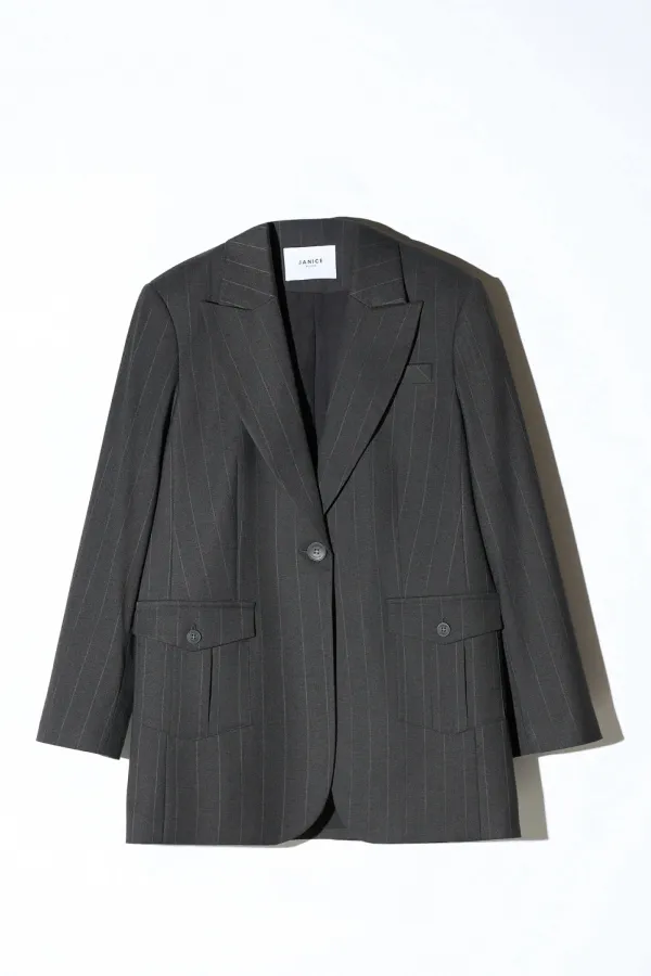 Blazer Dames Boyfriend Zwart Krijtstreep Hank