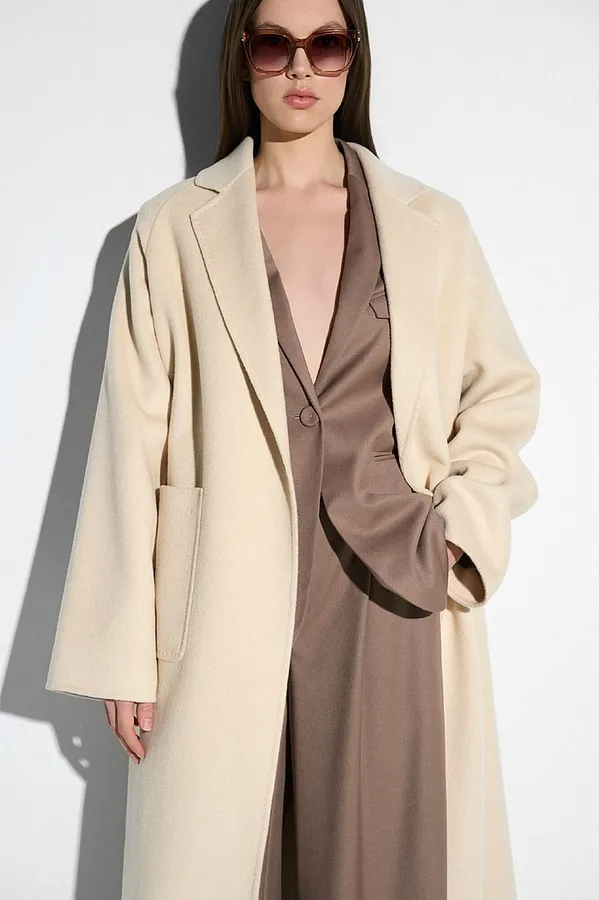 Cashmere Dames Jas Lang Double Face Jules Off White