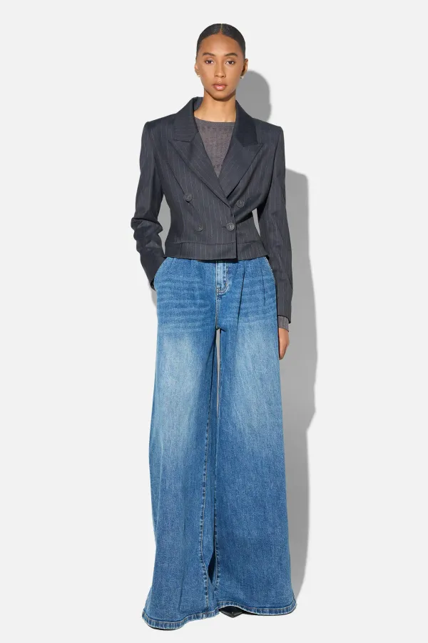 Blazer Dames Kort Blauw Krijtstreep Stan