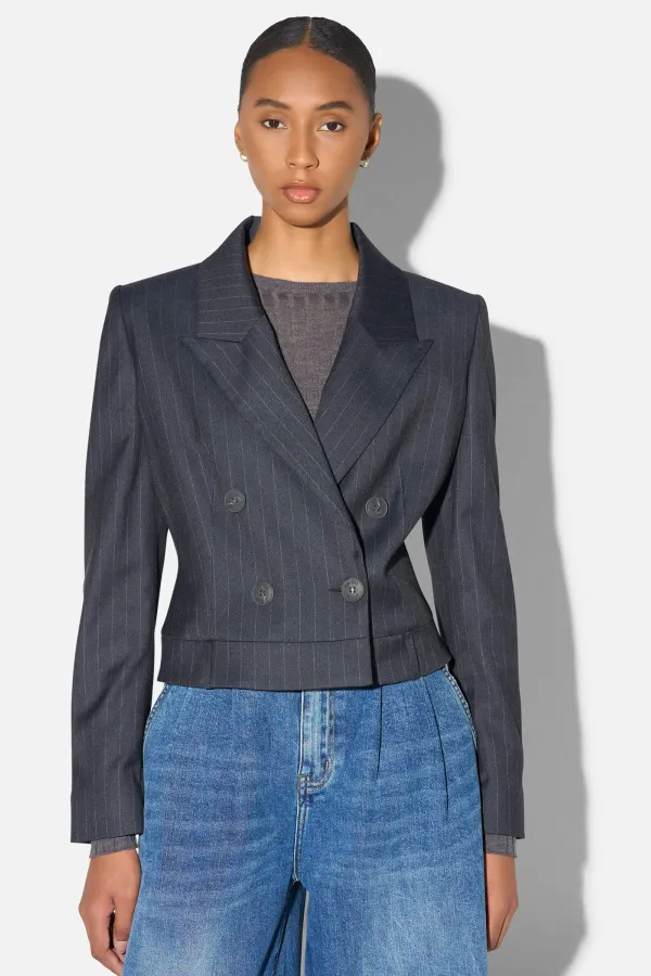 Blazer Dames Kort Blauw Krijtstreep Stan