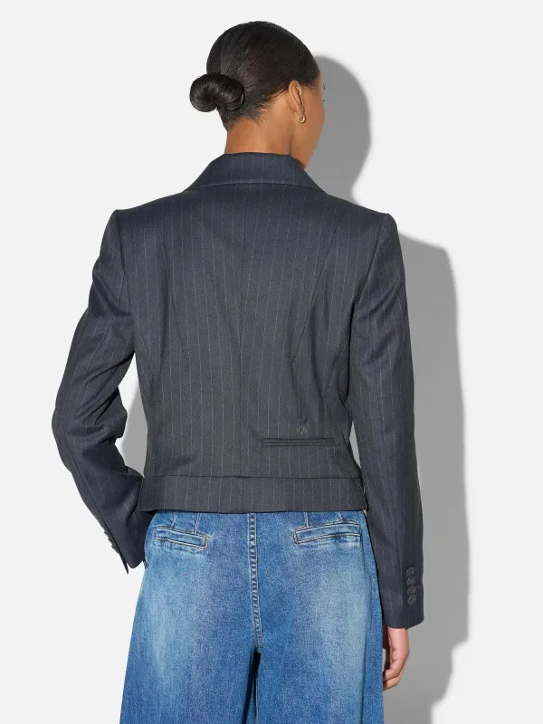 Blazer Dames Kort Blauw Krijtstreep Stan