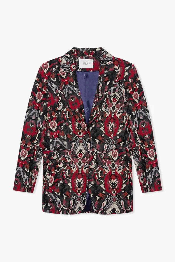 Oversized Blazer Dames Jacquard Hank Aztec Rood