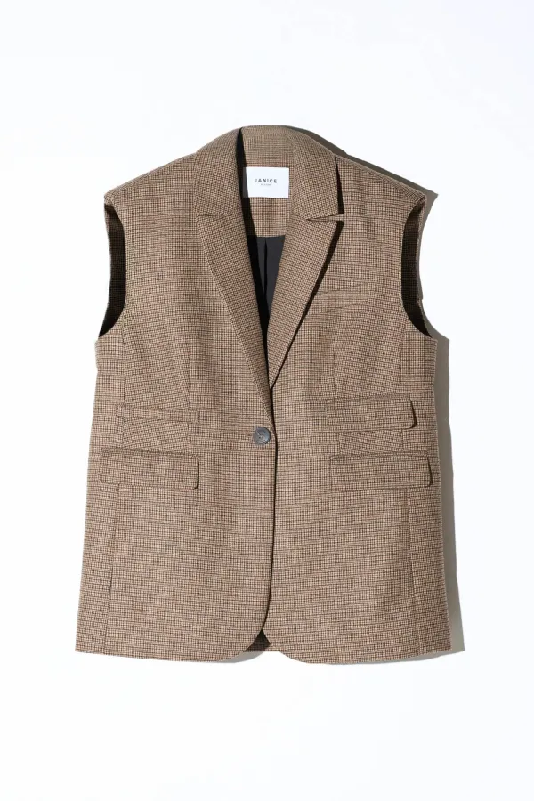 Blazer Vest Dames Bruin Kleine Ruit Marvin