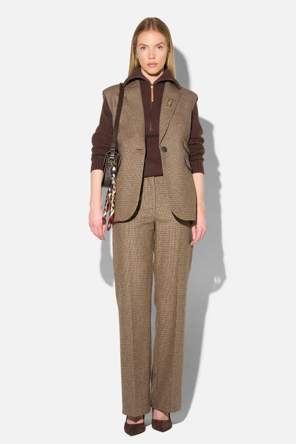 Blazer Vest Dames Bruin Kleine Ruit Marvin
