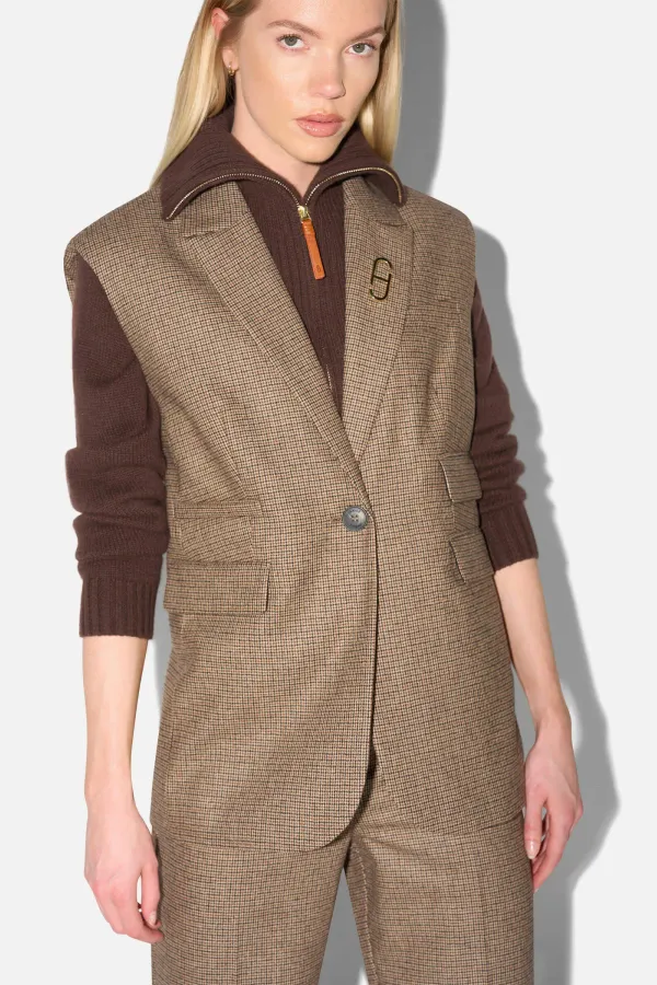 Blazer Vest Dames Bruin Kleine Ruit Marvin