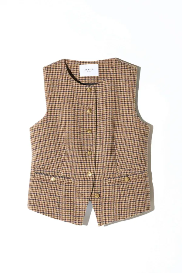 Blazer Vest Dames Bruin Ruit Samson