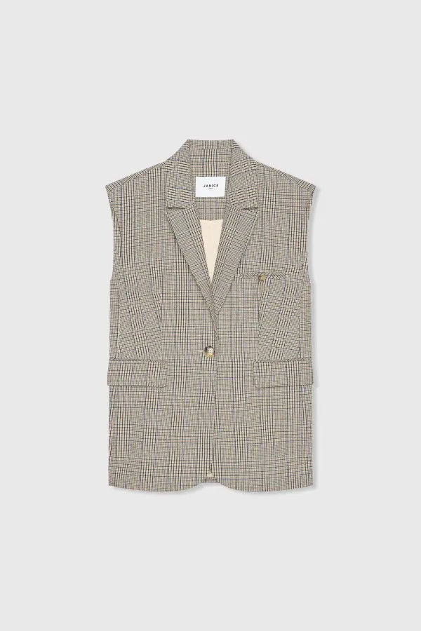 Blazer Vest Dames Ruit Marvin Beige