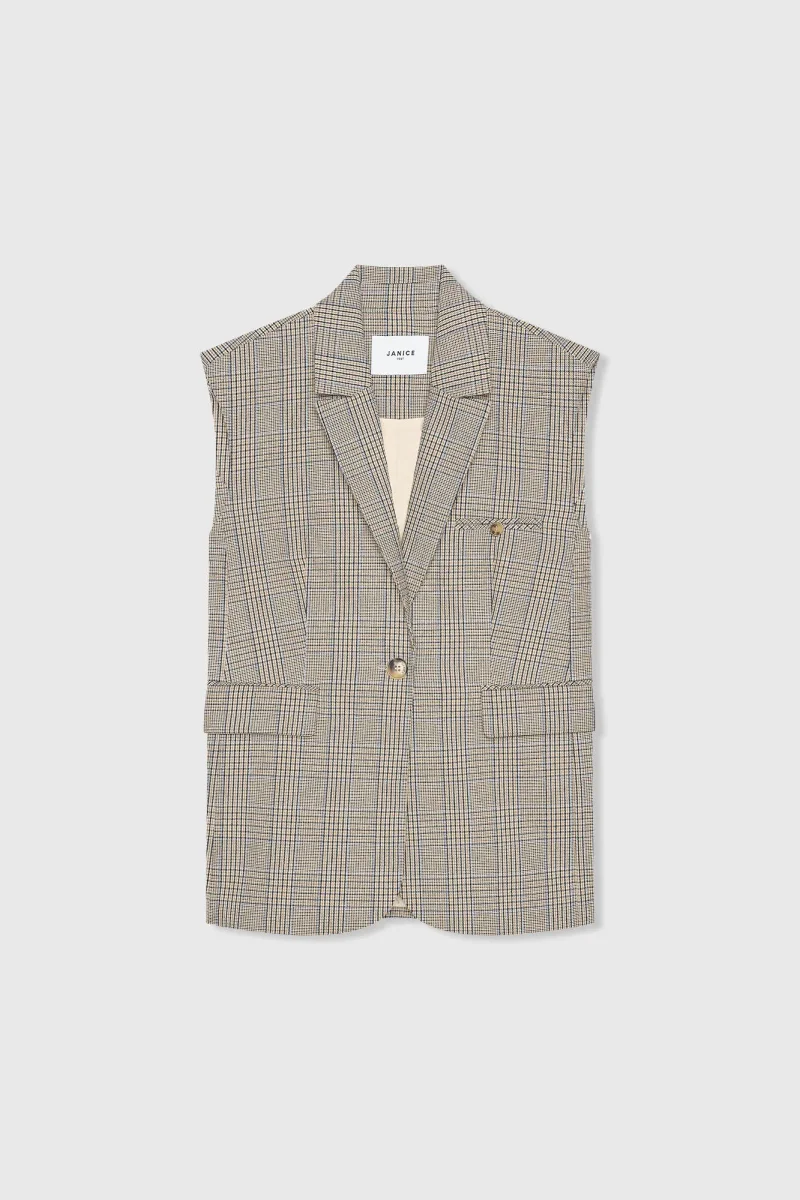 Blazer Vest Dames Ruit Marvin Beige